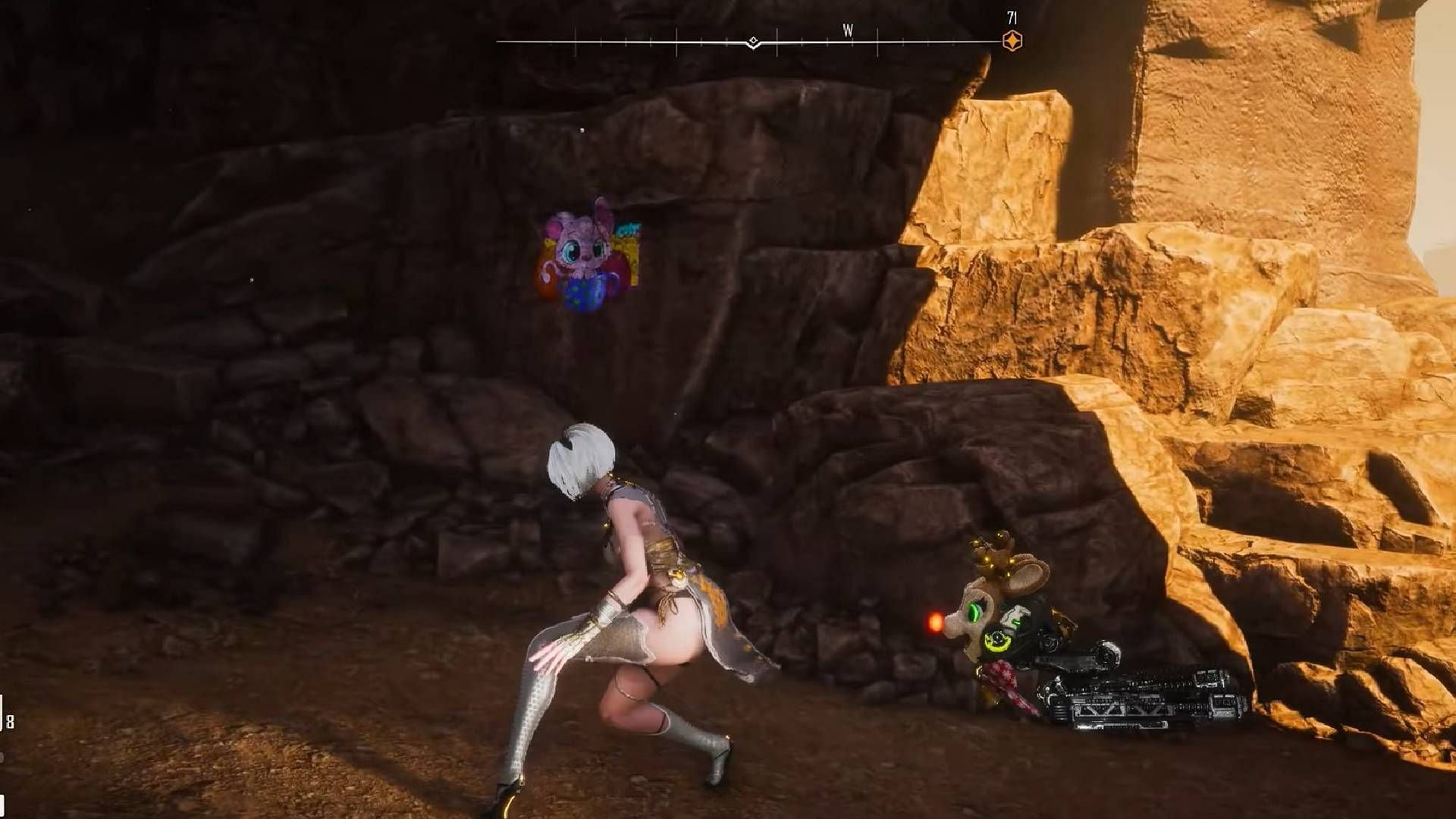 Reach the cave entrance to discover the Mysterious Cat location from the Cat Photo Exhibition quest (Image via Shift Up || YouTube@Darkhowl Gaming)